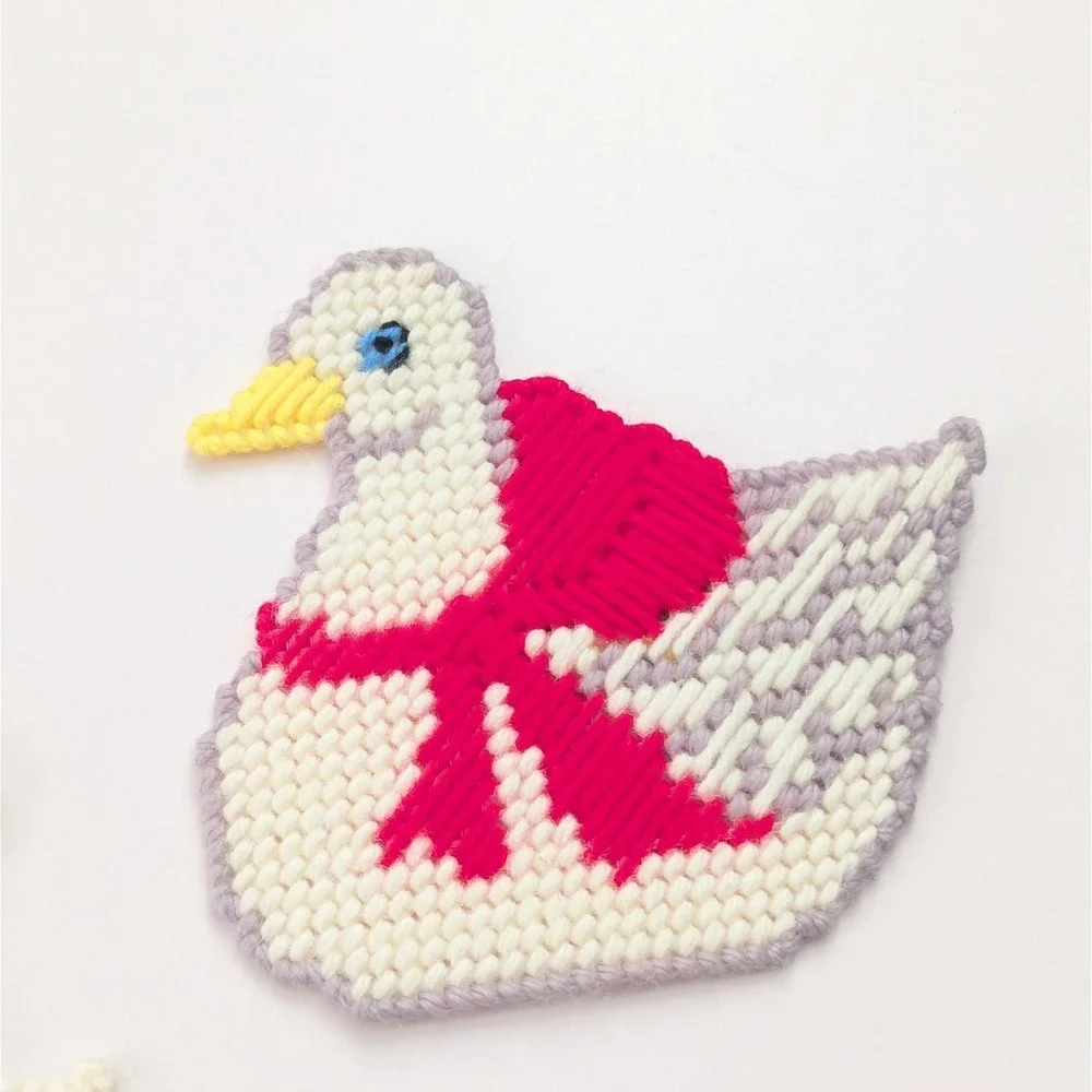 Handmade Goose Duck Country Kitchen Magnets Needlepoint Plastic Canvas Lot Of 5